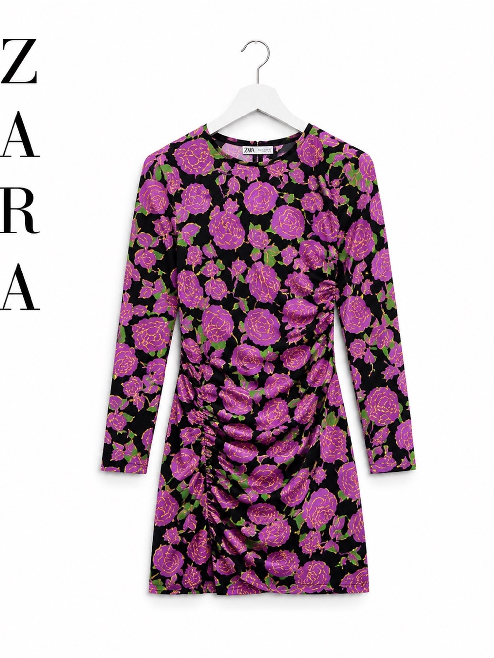 Zara Black Dress with Pink Roses | Size M